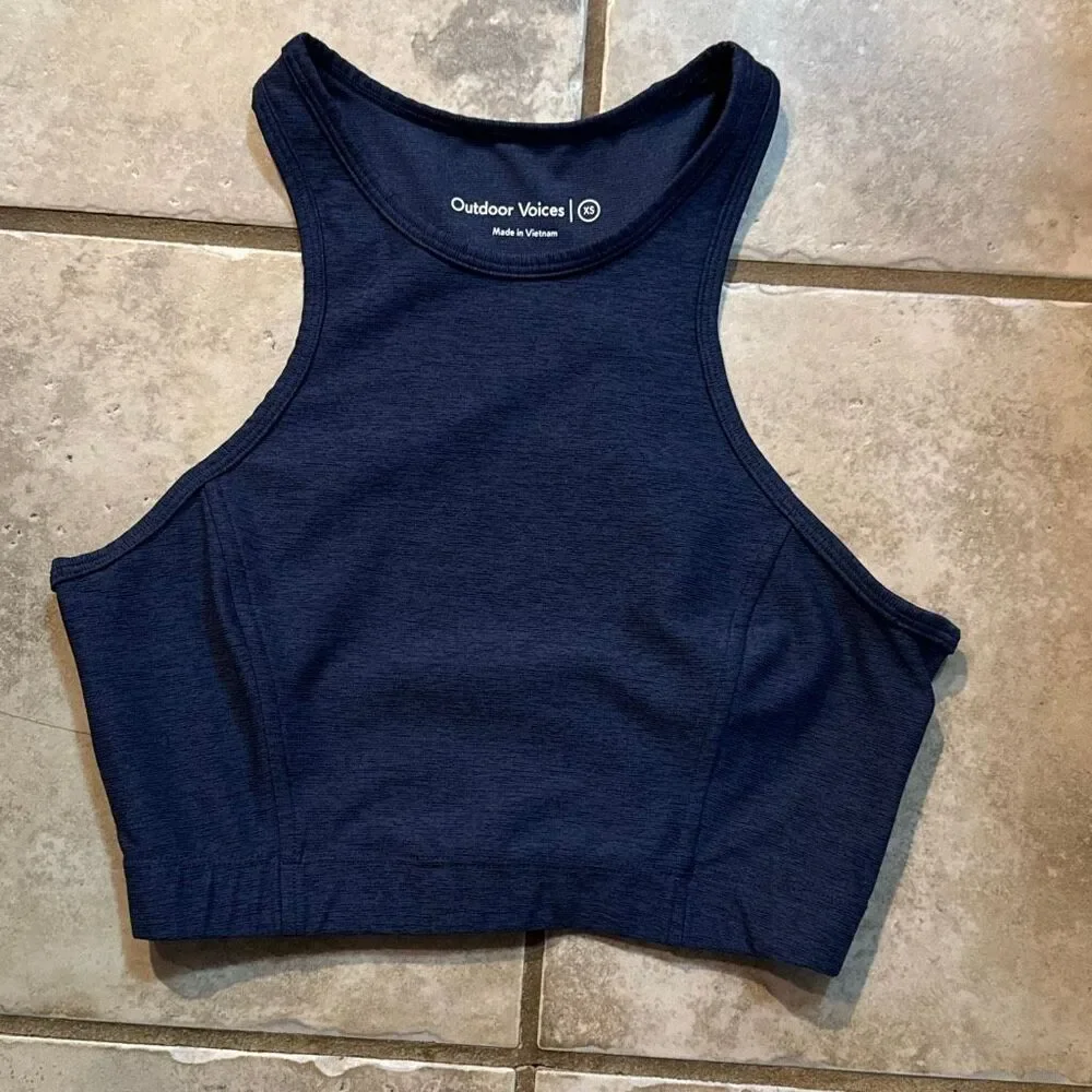 Outdoor voices Athena crop top sports bra size XS women’s navy blue gym athletic